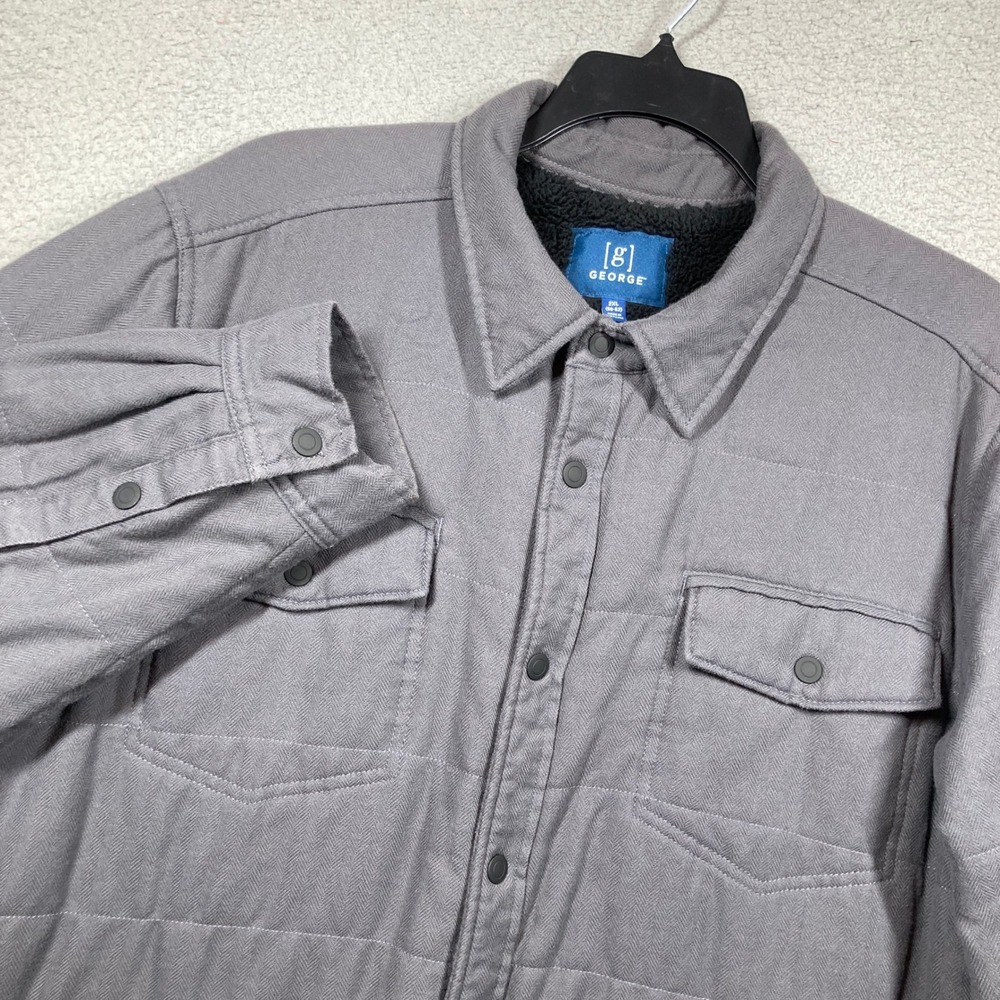George Quilted Shirt Jacket Mens 2XL Grey Sherpa Lined Herringbone Shacket